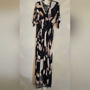 WhiteBirch L BrownBlackTan VNeck Elastic Waist No Slit W/ Pockets Maxi